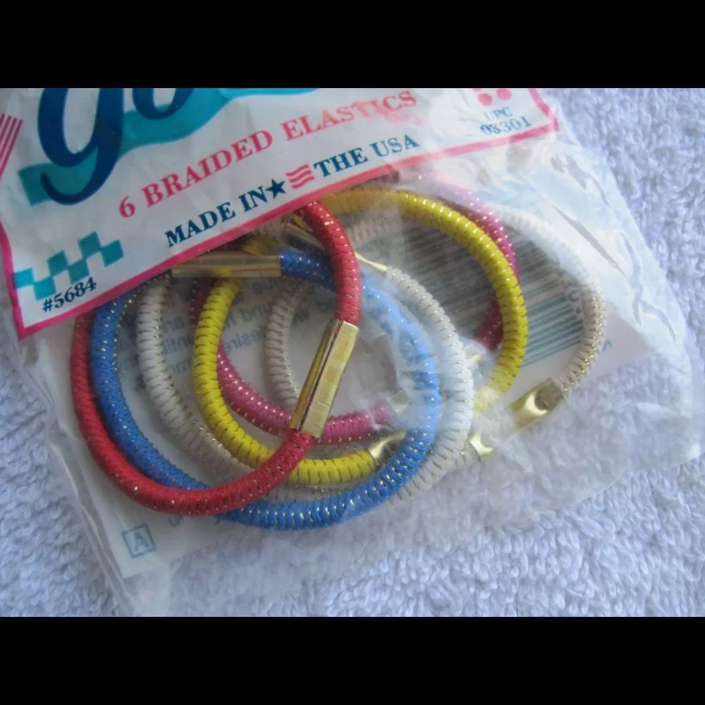 6 Goody 1990 U.S.A. Tinsel Woven With Metal Elastic Hair Bands Old Formula Mylar